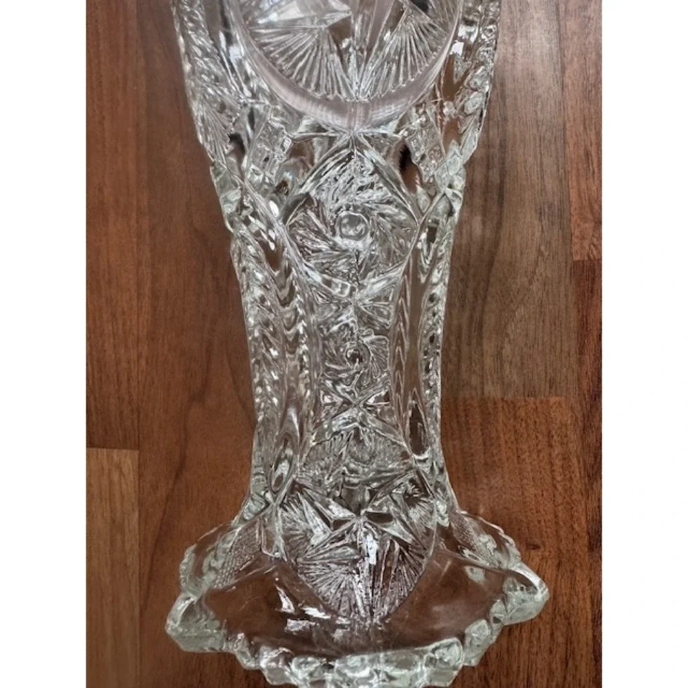 Vintage L. E. Smith Nortec Ohio Star Clear Carnival Glass Vase‎ 9